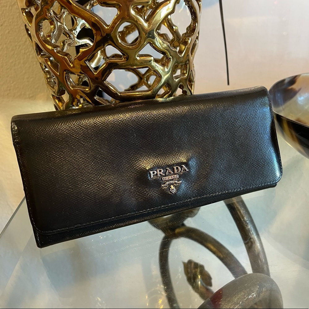 PRADA Saffiano Metal Wallet on Chain Black